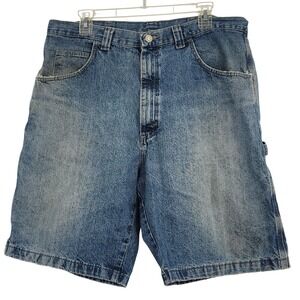 Wrangler Mens Y2K Baggy Carpenter Denim Shorts 36 Blue Skater‎ Streetwear